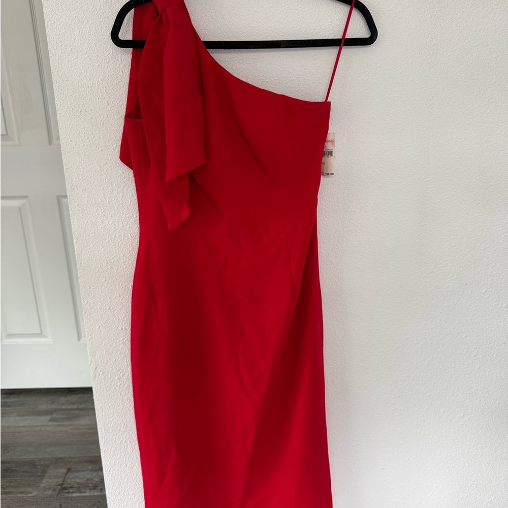 Dress the Population Red Asymmetrical One-Shoulder Cocktail Dress